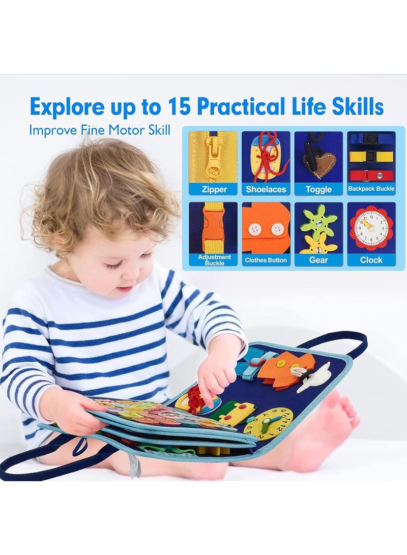 لعبة Busy Board Montessori للأطفال الصغار من سن 1 إلى 4 سنوات، نشاط تعليمي لتطوير لوحة حسية لمهارات الحركة الأساسية الدقيقة للملابس، ألعاب سفر للطائرة والسيارة، هدية للأولاد والبنات