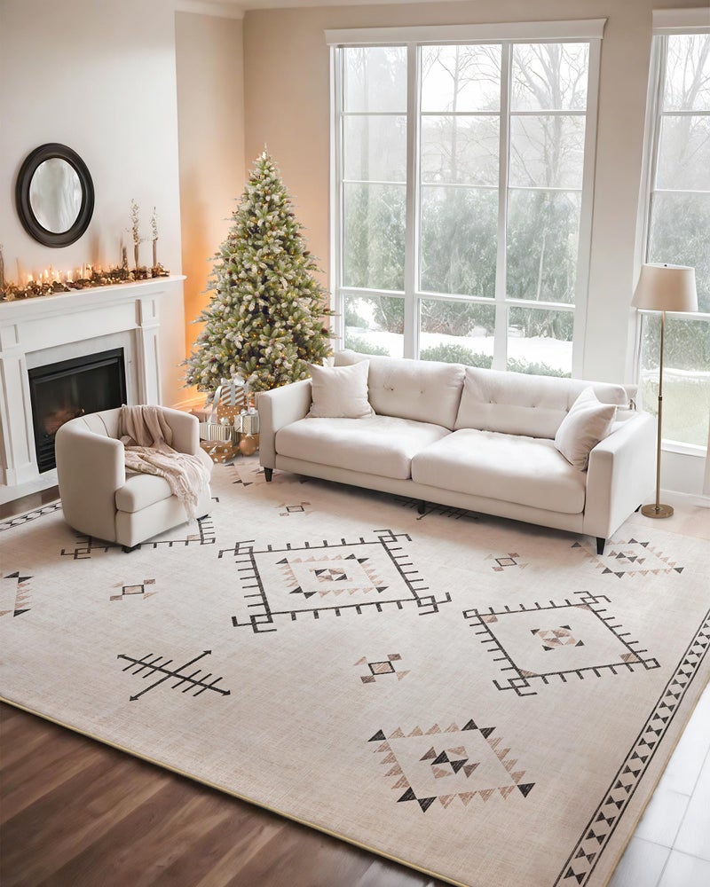 ILANGO Area Rug 8'x10' for Living Room Bedroom Machine Washable Moroccan Boho Rugs for High Traffic Area Non Slip & Non-Shedding Rugs Fade Resistant Carpet for Kitchen Office (Beige) - Image 2