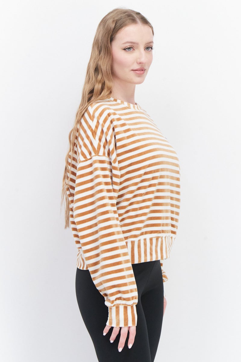 PUMA سويت شيرت تدريب بأكمام طويلة للنساء بتصميم مريح، تان - Image 2