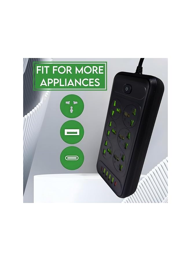 PROMASS Extension cord, 6 outlet extension, 2500w power extension with 4USB plug 2 type C PD adapter extension, UK plug extension strip with 2m socket board for Kitchen, Home, and Office Black/White - Image 3