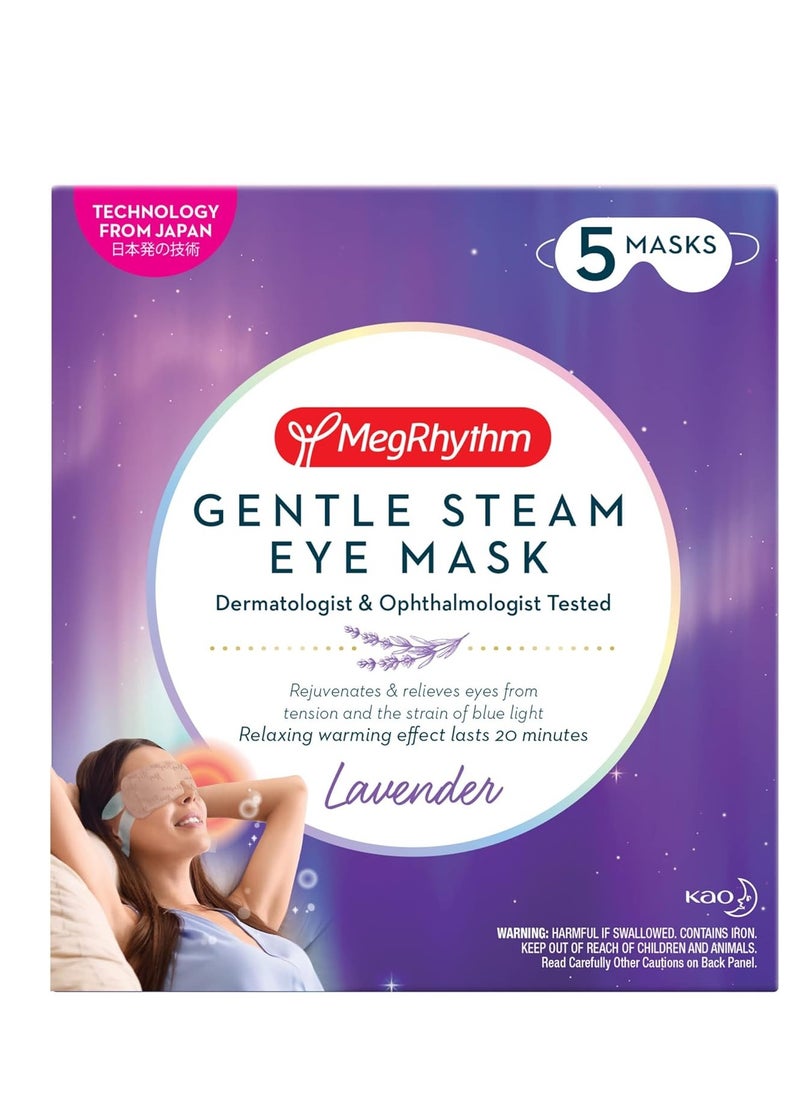 MegRhythm MegRhythm by Kao Gentle Steam Eye Mask, Lavender, Rejuvenates Eyes, Reduces the look of puffy eyes, Dermatologist and Ophthalmologist Tested, 5 Count  - Image 1