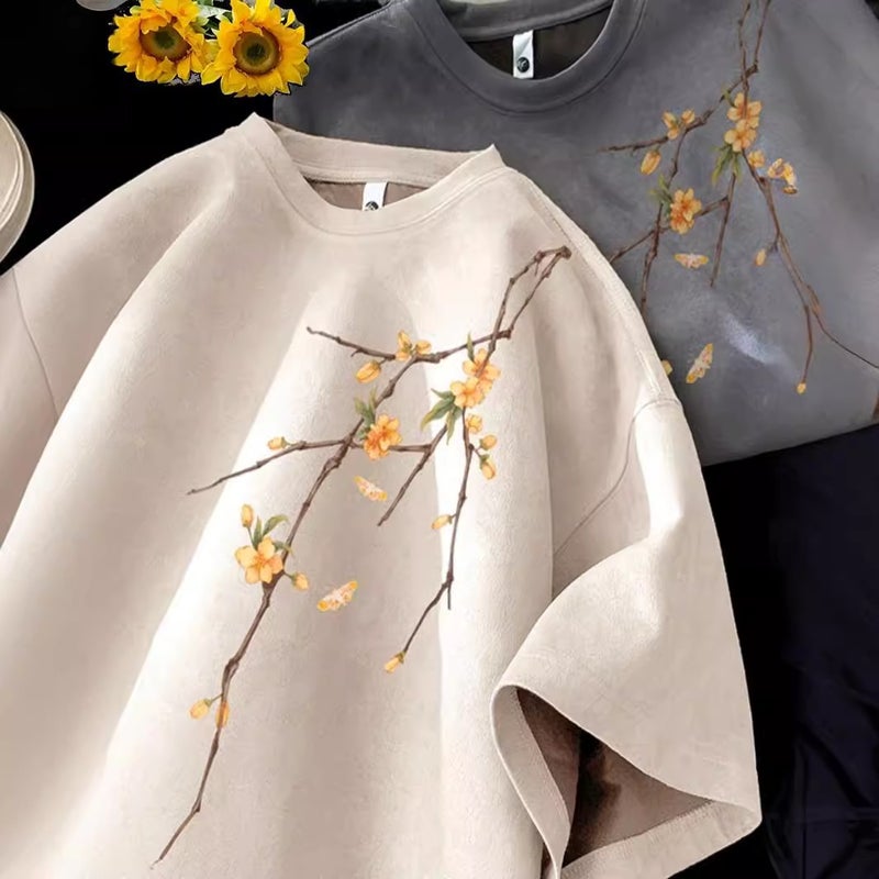 Suede Short-Sleeved T-Shirt For Men In Summer New Chinoiserie National Trend Loose Boys Half-Sleeved T-Shirt Top Clothes - Image 1