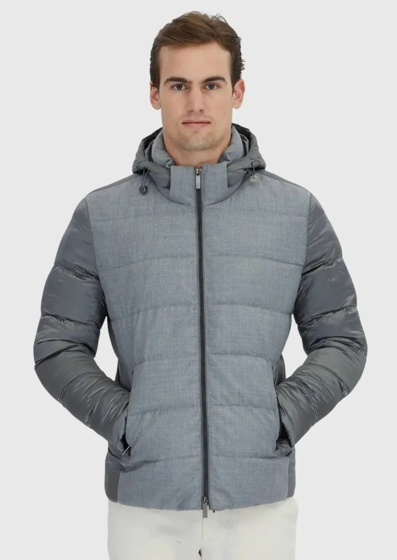 RAMSEY Grey Regular Fit Hooded Casual Weaving Coat