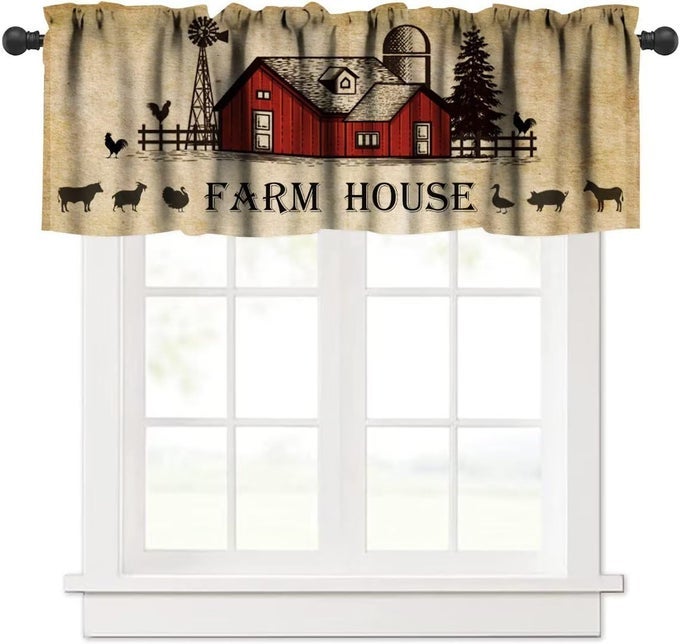 RUSTIC KITCHEN CURTAIN VALANCE FARMHOUSE ANIMAL COW PIG CHICKEN WINDOW VALANCE WESTERN COUNTRY STYLE WINDOW TREATMENT VALANCE FOR LIVING ROOM54X18IN