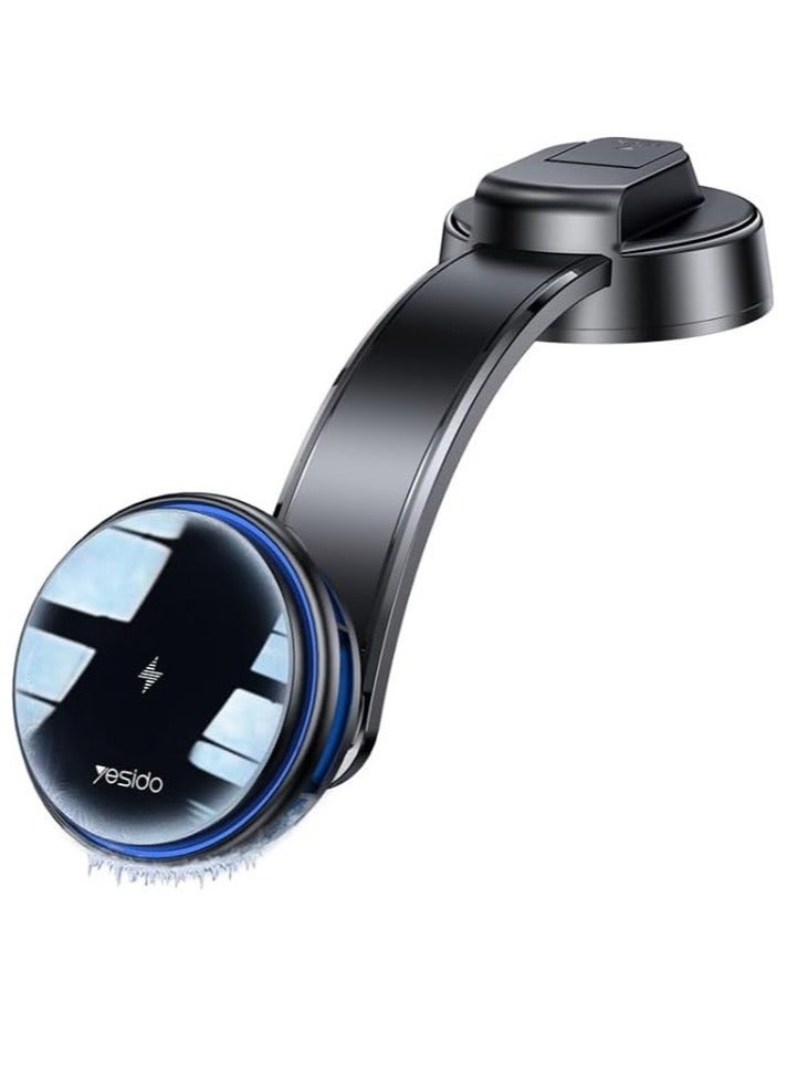 Semiconductor Cooling 15W Magnetic Wireless Charging Car Holder | Dual Ambient Lighting, Vacuum Nano Suction Cup, Flexible Aluminum Bracket (Black) - Image 1