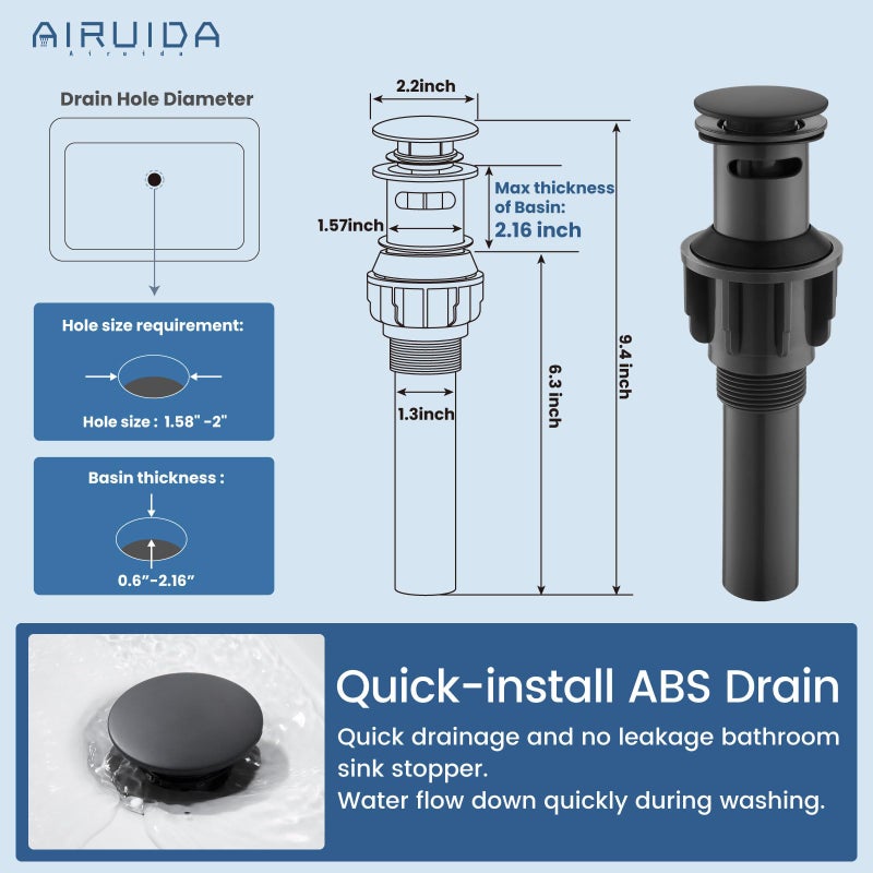 Airuida Vessel Sink Faucet  Matte Black Waterfall Spout Bathroom Faucet  Tall Single Handle One Hole Bowl Mixer Tap  Waterfall Spout Lavatory Vanity With Pop Up Drain - Image 5