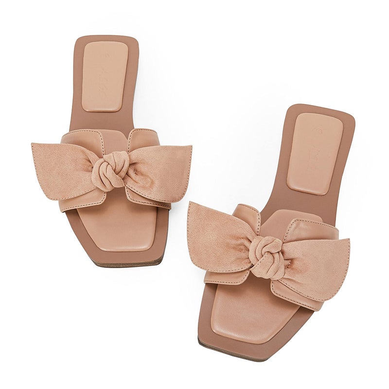 LAICIGO Womens Slip on Bow Sandals Dressy Comfortable Flat Sandals Square Toe Summer Slides - Image 1
