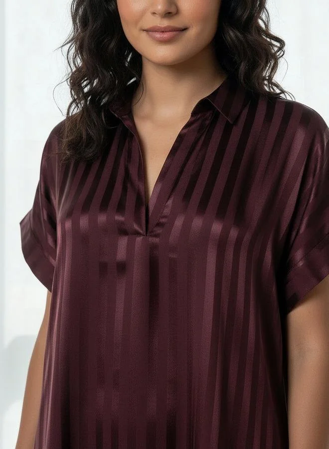 Aadaraya  Aadaraya Night Dress Short Sleeve Striped for Women | Best Price UAE