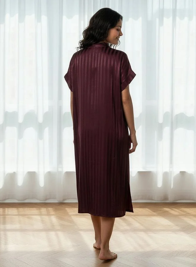 Aadaraya  Aadaraya Night Dress Short Sleeve Striped for Women | Best Price UAE