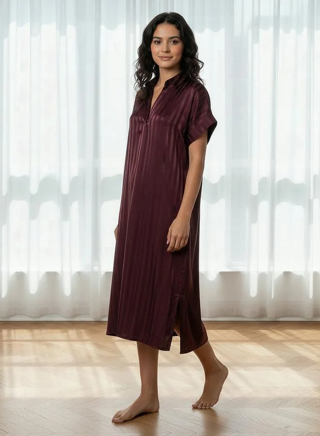 Aadaraya Aadaraya Night Dress Short Sleeve Striped
