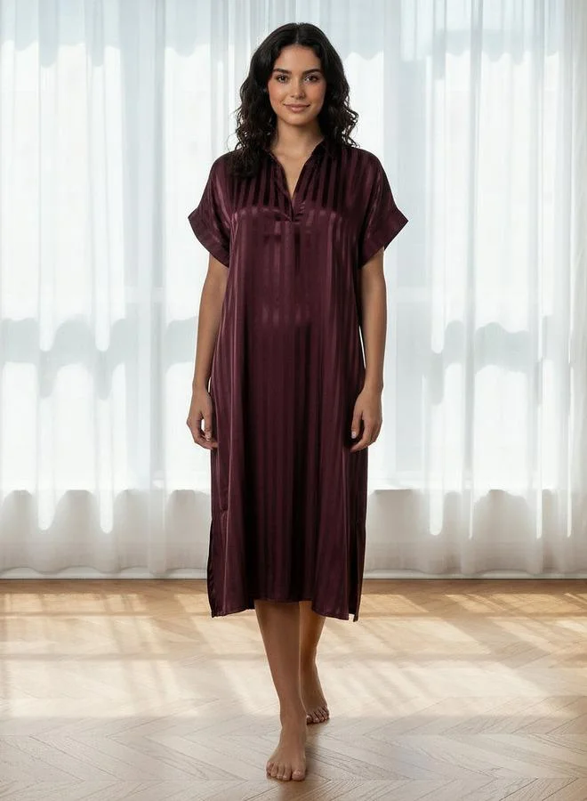 Aadaraya Aadaraya Night Dress Short Sleeve Striped