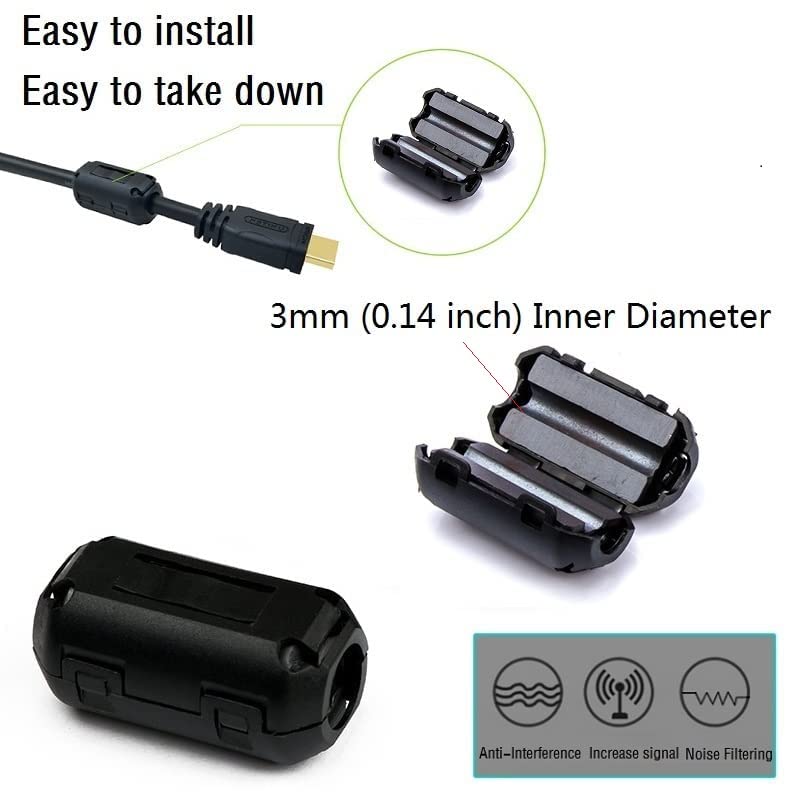 VSKEY Clip-on Noise Filter,VSKEY [10pcs 3mm] Anti-Interference High-Frequency Ferrite Core Choke Clip for Telephones,Tvs,Speakers,Radio,Audio Equipment Noise Suppressor (3mm Inner Diameter) - Image 4