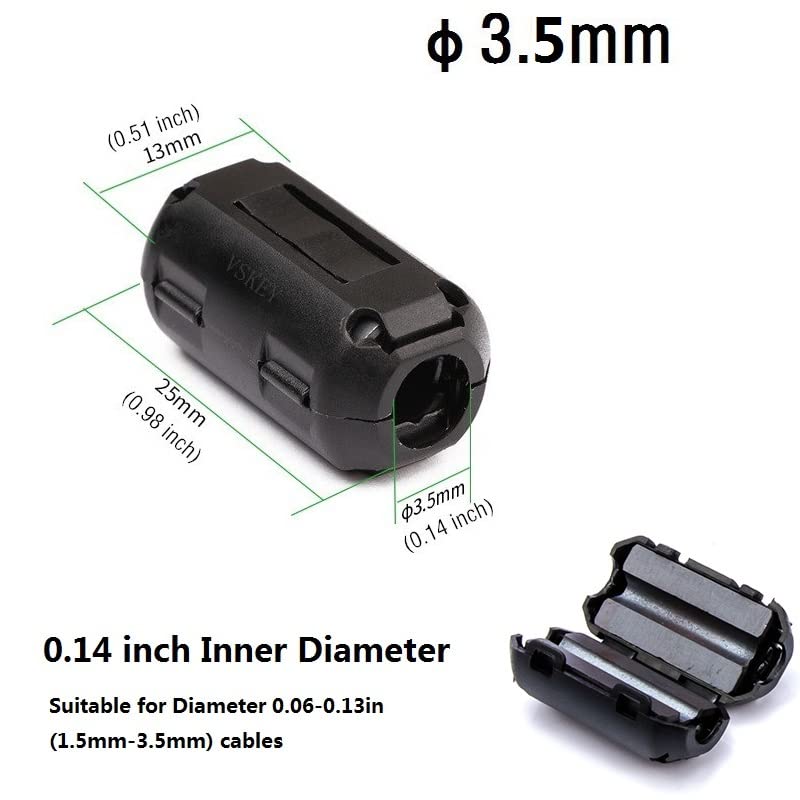 VSKEY Clip-on Noise Filter,VSKEY [10pcs 3mm] Anti-Interference High-Frequency Ferrite Core Choke Clip for Telephones,Tvs,Speakers,Radio,Audio Equipment Noise Suppressor (3mm Inner Diameter) - Image 2