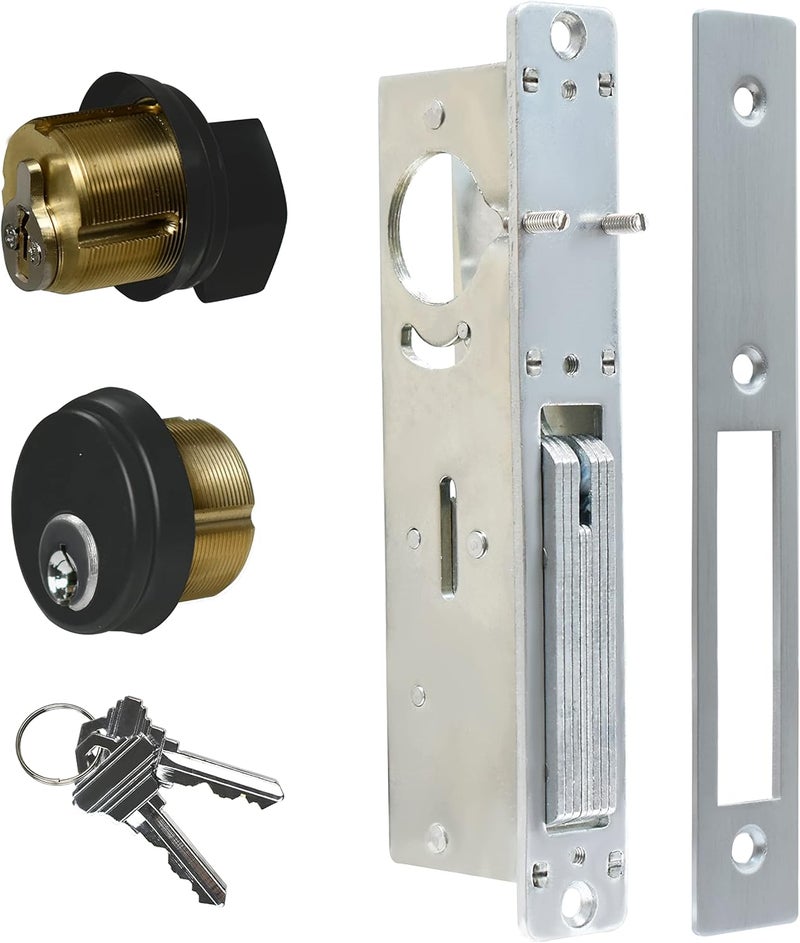 AIsecure Storefront Door Lock Alsecure Commerical Mortise Lock Swing Deadbolt & Solid Brass Cylinder Combo with Key Thumbturn Keyed Alike for Aluminum/Zinc Alloy Shop Doors 31/32 inch Backset Black - Image 1