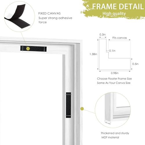 Abtgt 8x10 Canvas Floating Frame with 0.9" Deep, White Floater Frame for Canvas Paintings with Adhesive, Vertical or Horizontal Wall Art frame for Prints Oil Painting Diamond Decor, 1 Pack. - Image 4