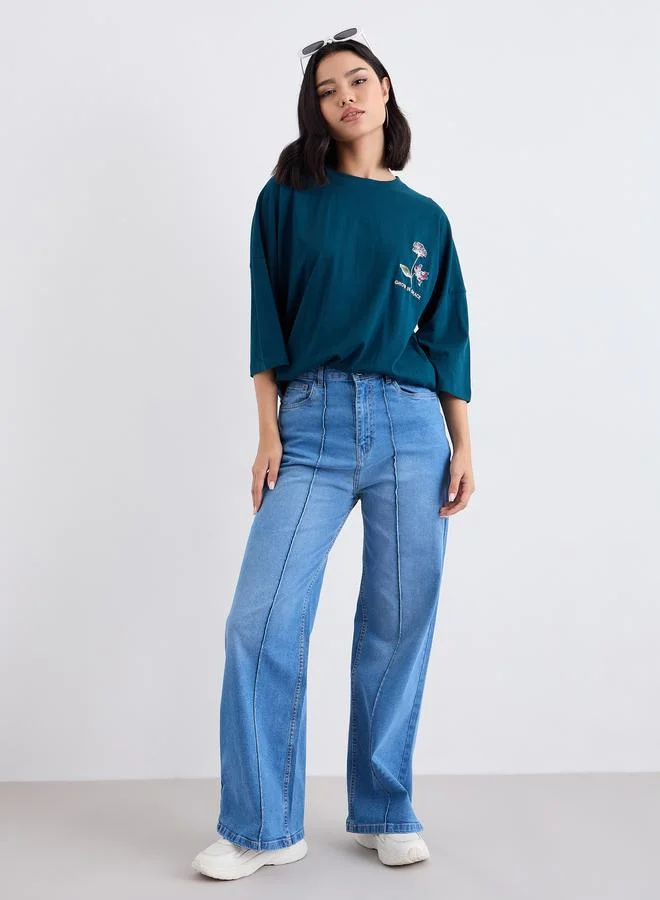 ستايلي Styli Women Dark Green Exaggerated Shoulder Oversized T-Shirt
