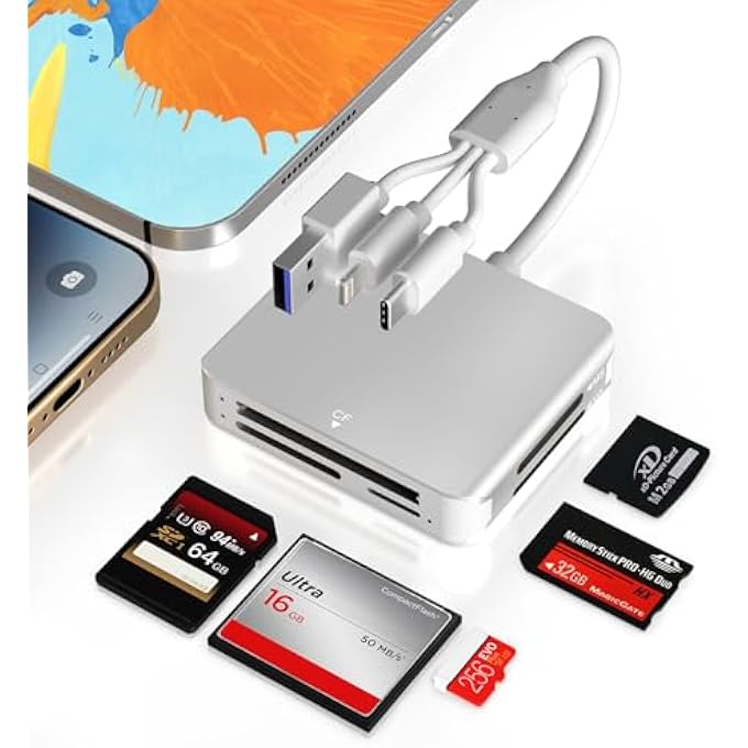 rayihni MEMORY STICK PRO DUO ADAPTER - 5 IN 1 MS/SD/TF/CF/XD CARD READER MULTI CAMERA PHONE ADAPTER WITH LIGHTNING/USB C/USB OTG, USE FOR ANDROID IPHONE 16/15/14 IPAD MAC PC LAPTOP MEMORY STICK PRO DUO MARK2 - Image 1