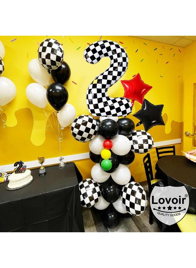 Lovoir بالون لوفوار 40 بوصة باللونين الأسود والأبيض مزخرف برقم 1 بالون عملاق بموضوع سباق السيارات بالونات مزخرفة لحفلة سباق سيارات سريعة زينة عيد الميلاد الأول - Image 3