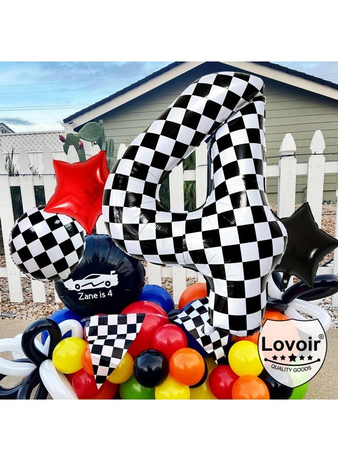 Lovoir بالون لوفوار 40 بوصة باللونين الأسود والأبيض مزخرف برقم 1 بالون عملاق بموضوع سباق السيارات بالونات مزخرفة لحفلة سباق سيارات سريعة زينة عيد الميلاد الأول - Image 4