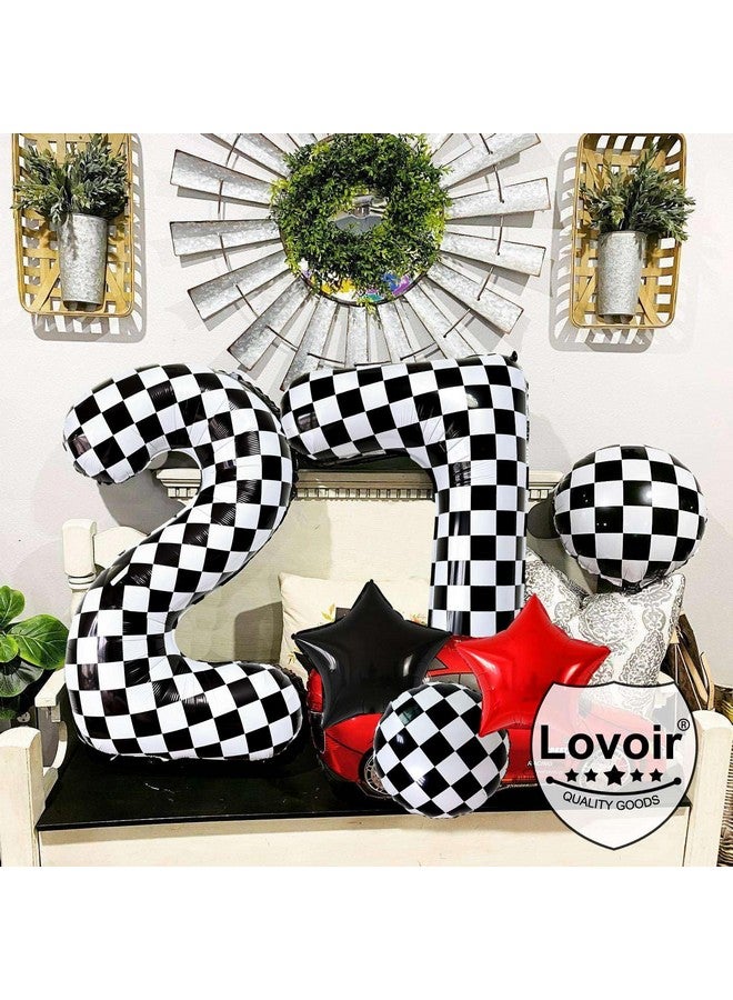 Lovoir بالون لوفوار 40 بوصة باللونين الأسود والأبيض مزخرف برقم 1 بالون عملاق بموضوع سباق السيارات بالونات مزخرفة لحفلة سباق سيارات سريعة زينة عيد الميلاد الأول - Image 5