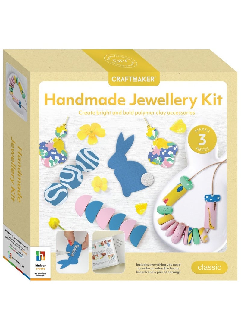 Hinkler Hinkler Craft Maker Handmade Jewellery Kit - DIY Jewelry Making Set includes a 24-page book, polymer clay, shape cutters, a rolling pin, paint brush, jump rings, earring posts, brooch pin, glue, craft sticks and paint, Create Custom Necklaces, Bracelets & Earrings, Fashion Craft Activities  - Image 1