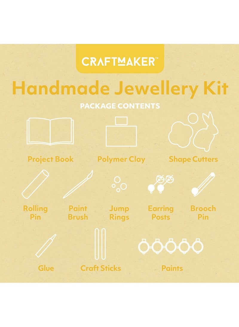 Hinkler Hinkler Craft Maker Handmade Jewellery Kit - DIY Jewelry Making Set includes a 24-page book, polymer clay, shape cutters, a rolling pin, paint brush, jump rings, earring posts, brooch pin, glue, craft sticks and paint, Create Custom Necklaces, Bracelets & Earrings, Fashion Craft Activities  - Image 2