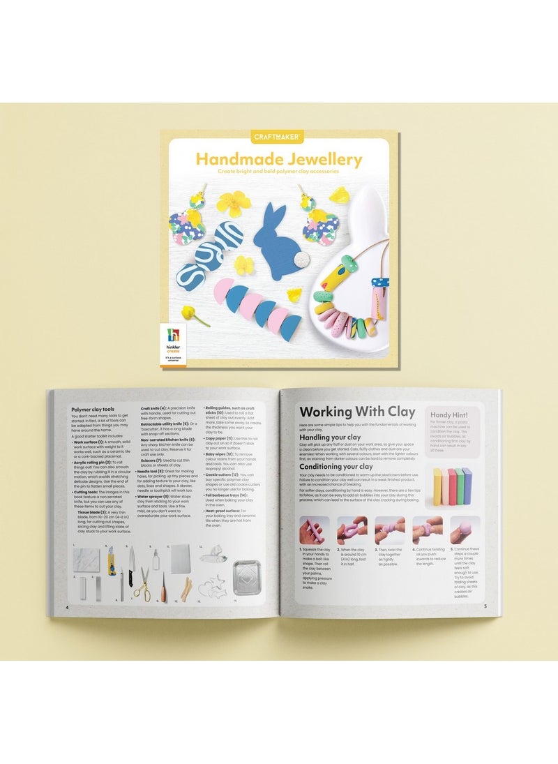 Hinkler Hinkler Craft Maker Handmade Jewellery Kit - DIY Jewelry Making Set includes a 24-page book, polymer clay, shape cutters, a rolling pin, paint brush, jump rings, earring posts, brooch pin, glue, craft sticks and paint, Create Custom Necklaces, Bracelets & Earrings, Fashion Craft Activities  - Image 3