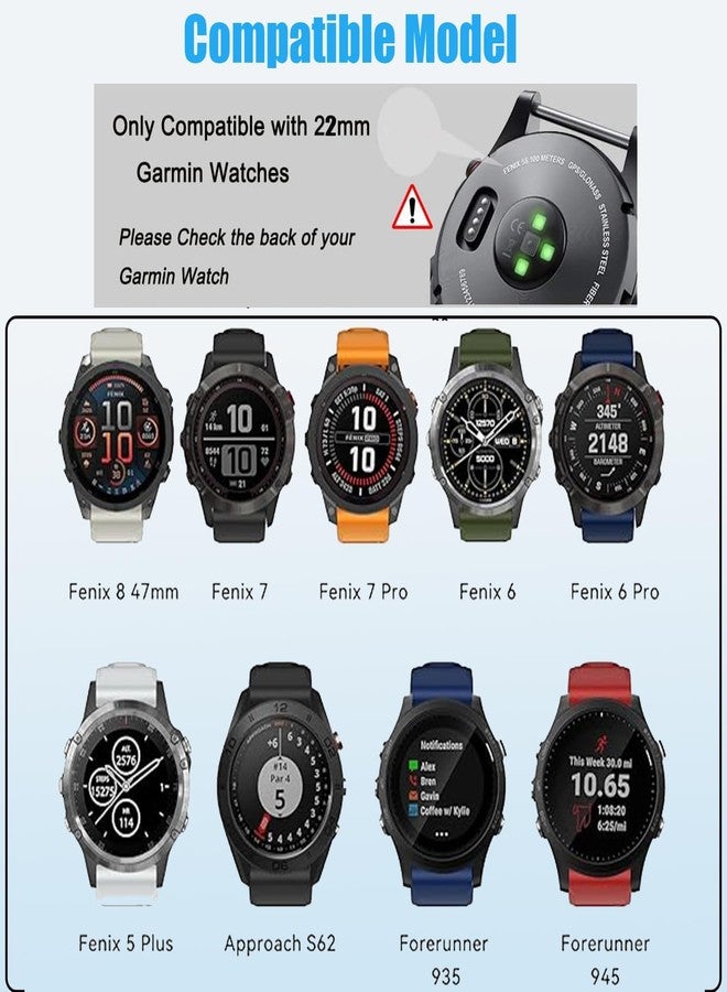 أساور مقاومة للماء متوافقة مع ساعات Garmin Fenix 5 / Fenix 6 / Fenix 7، أساور رياضية بديلة ناعمة مقاس 22 مم لساعات Fenix 8 و Fenix E 47mm و Fenix 5 Plus و Fenix 6 Pro و Fenix 7 Pro (أسود) - Image 2
