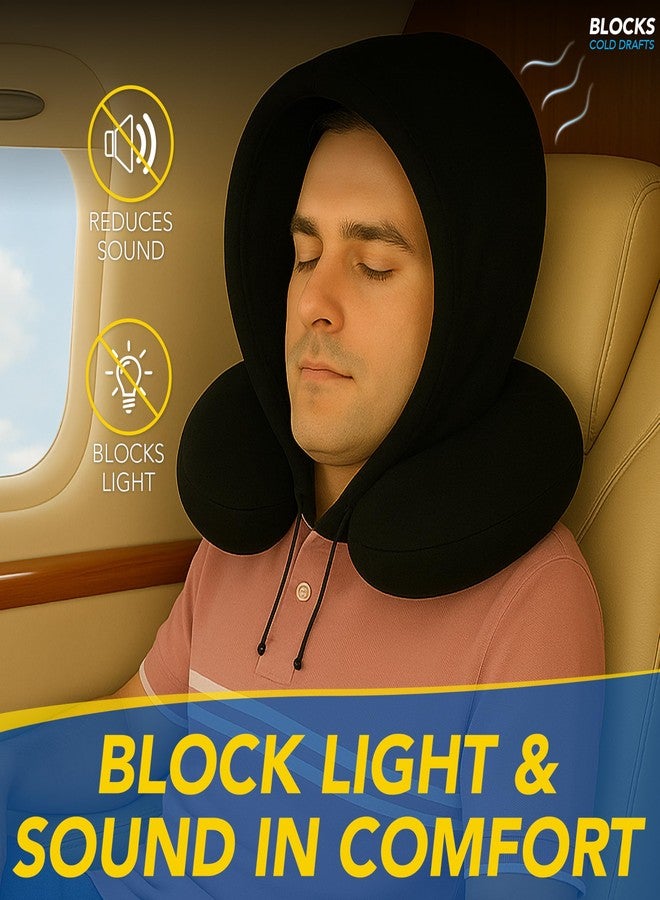 Goodyear Travel Pillow with Hood - Neck Support for Comfortable Travel, Hooded Neck Pillow for Flights and Road Trips, Black - Image 2