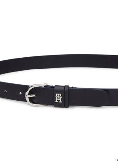 TOMMY HILFIGER Women's Essential Rounded Buckle Leather Belt, Blue - Leather  - Image 3