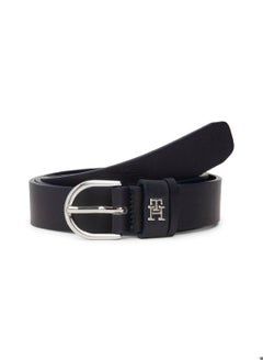 TOMMY HILFIGER Women's Essential Rounded Buckle Leather Belt, Blue - Leather  - Image 1