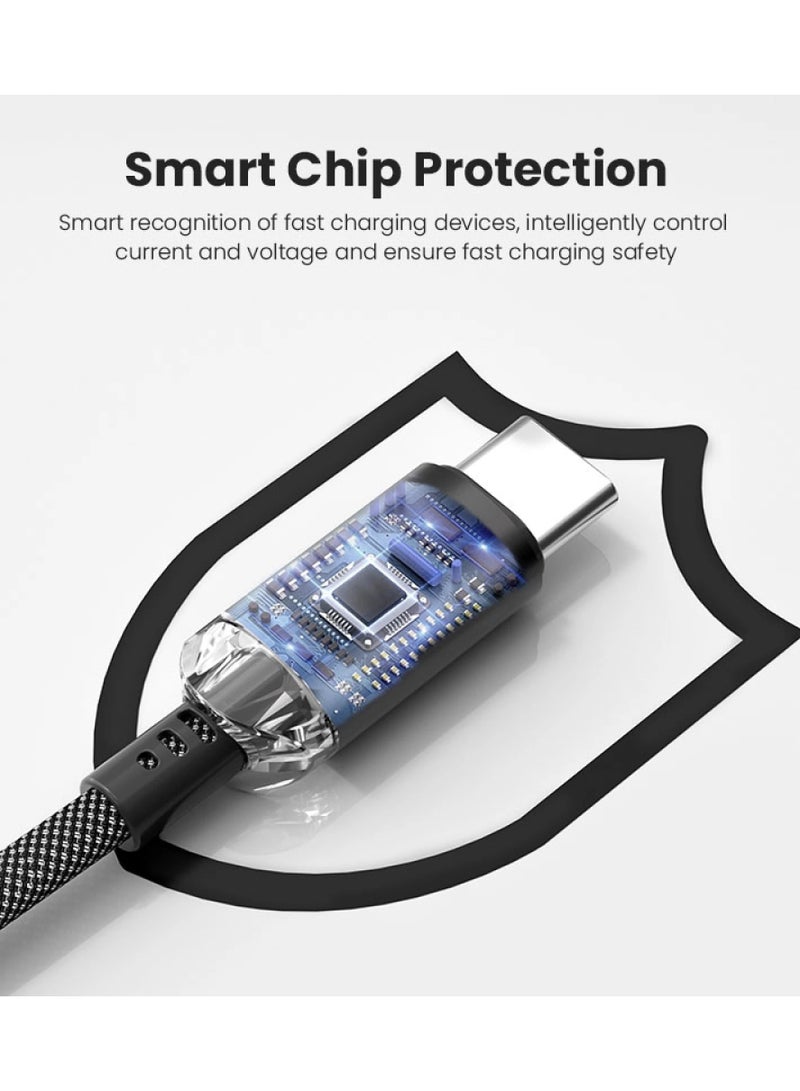 VYVYLABS كابل بيانات شحن سريع من سلسلة Crystal من Vyvylabs من النوع C إلى النوع C بقوة 60 وات بطول 1 متر باللون الأسود - Image 3