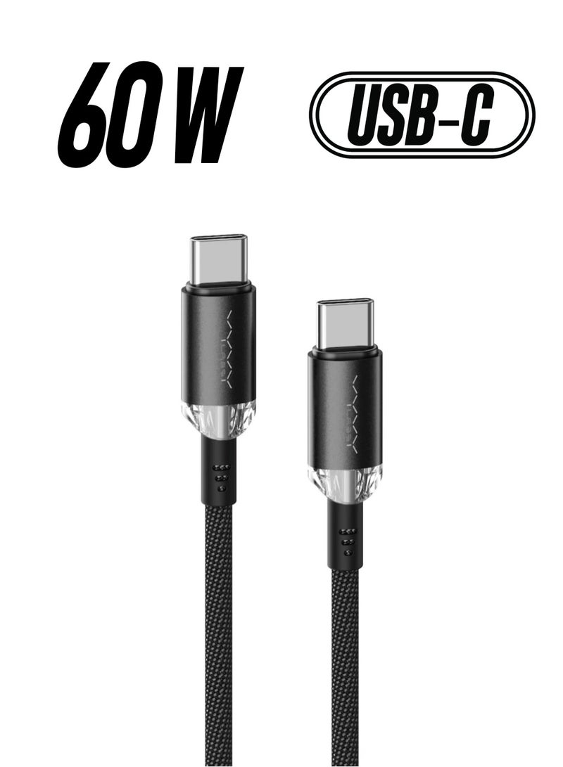 VYVYLABS كابل بيانات شحن سريع من سلسلة Crystal من Vyvylabs من النوع C إلى النوع C بقوة 60 وات بطول 1 متر باللون الأسود - Image 1