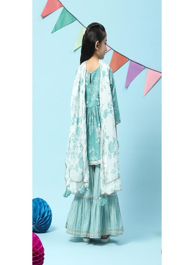 BIBA Girl's Cotton Printed Relaxed Salwar Suit Set (Kw5165_Sea Green_9) - Image 2