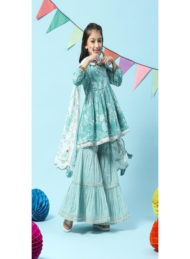 BIBA Girl's Cotton Printed Relaxed Salwar Suit Set (Kw5165_Sea Green_9) - Image 5
