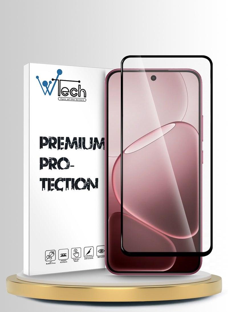 دبليو تيك حامي شاشة من الزجاج المقسّى الكامل لتغطية كاملة من سلسلة Oppo A6 Pro 5G 2025 Premium E2E (MSGECN) - شفاف/أسود - Image 1