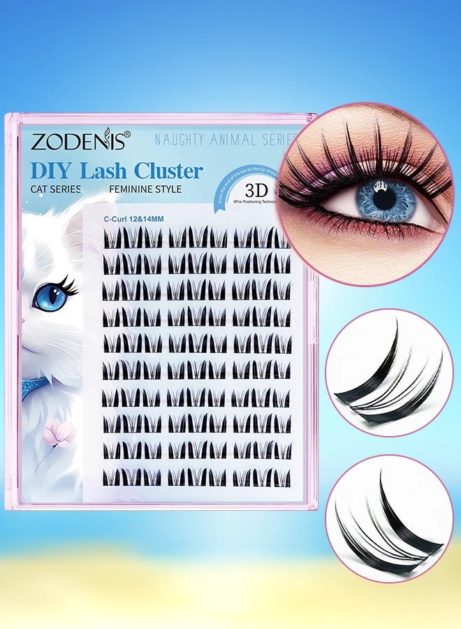 ZODENIS مجموعة رموش صناعية مكونة من 90 قطعة من سلسلة القطط اللطيفة، مزيج من الرموش الفردية 12 مم و14 مم، رموش عين القطة بمظهر طبيعي، رموش صناعية مموجة على شكل حرف C - Image 1