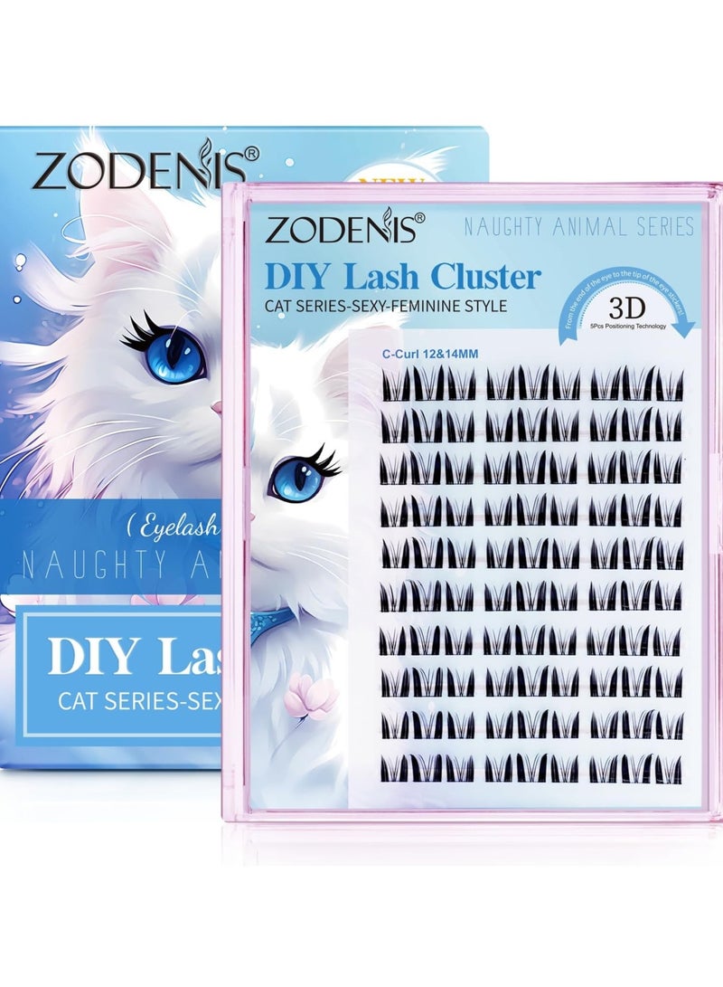 ZODENIS مجموعة رموش صناعية مكونة من 90 قطعة من سلسلة القطط اللطيفة، مزيج من الرموش الفردية 12 مم و14 مم، رموش عين القطة بمظهر طبيعي، رموش صناعية مموجة على شكل حرف C - Image 2