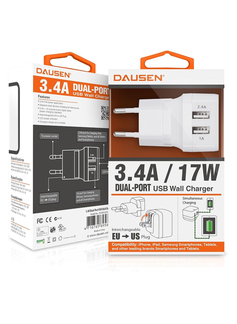 دوسن شاحن السفر DAUSEN 3.4A USB (الاتحاد الأوروبي) - Image 1