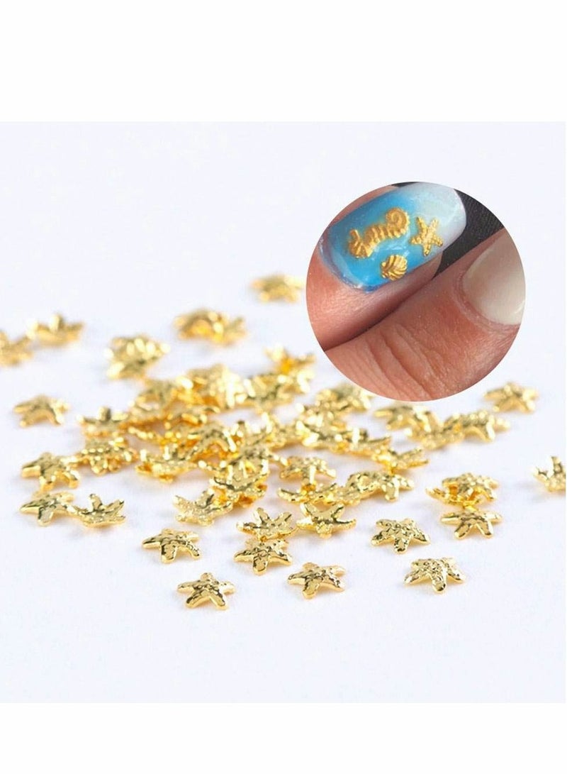 Excefore Holographic Nail Art Sequins Glitter, Decals Supplies 3D Gold Decorations Mixed-Shape Metal Frame Shell Leaf Rivet Studs on Nails DIY Charm Jewelry Accessories 1Box - Image 2