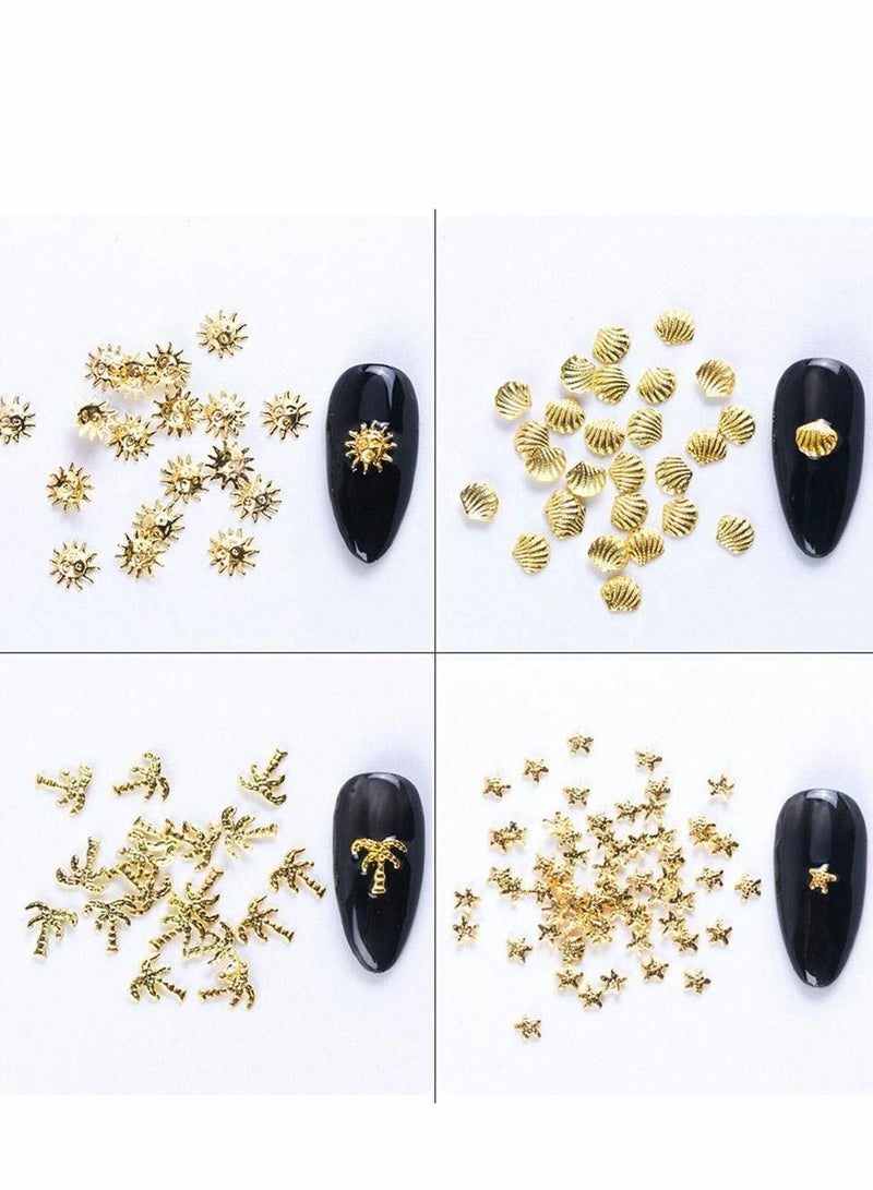 Excefore Holographic Nail Art Sequins Glitter, Decals Supplies 3D Gold Decorations Mixed-Shape Metal Frame Shell Leaf Rivet Studs on Nails DIY Charm Jewelry Accessories 1Box - Image 4