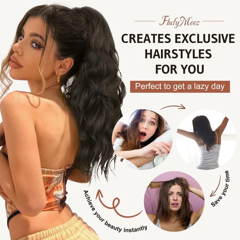 Flufymooz Ponytail Extension - 18 Inch Wavy Curly Claw Clip in Ponytail Hair Extensions, Natural Fake Synthetic Hairpiece for Women (Deep Cooper Red) - Image 3