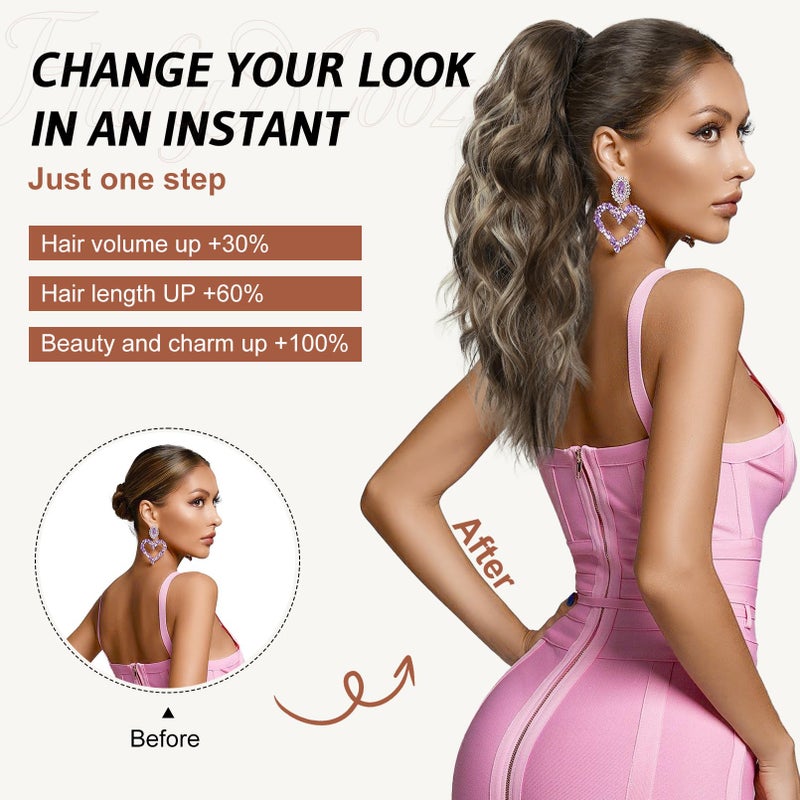 Flufymooz Ponytail Extension - 18 Inch Wavy Curly Claw Clip in Ponytail Hair Extensions, Natural Fake Synthetic Hairpiece for Women (Deep Cooper Red) - Image 4