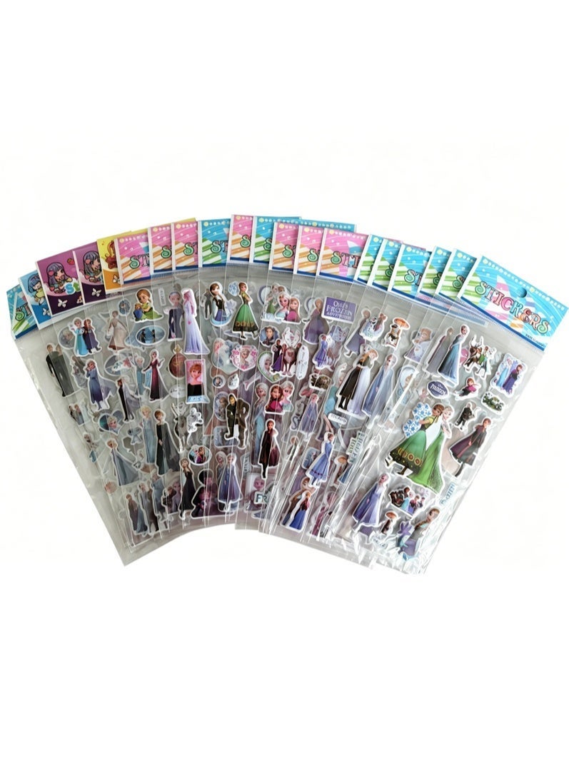 20 Pcs Frozen Princess Character Bubble Stickers, Foam Material, Assorted Designs - Image 1