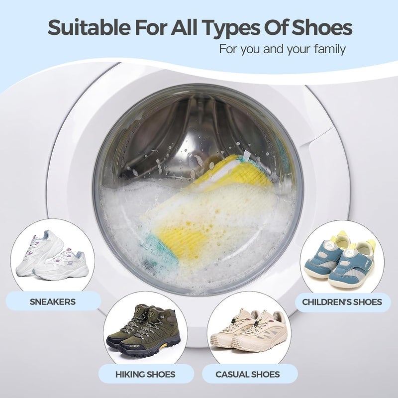 VEOOK Dual Shoe Washing Machine Bag Holds 2 Shoes,Reusable Laundry Shoe Bag for Washer and Dryer 360° Deep Cleaning,Shoe Cleaning Bags with Built-in Brushes for Sneaker Tennis Shoes Drying Bags (Yellow) - Image 4
