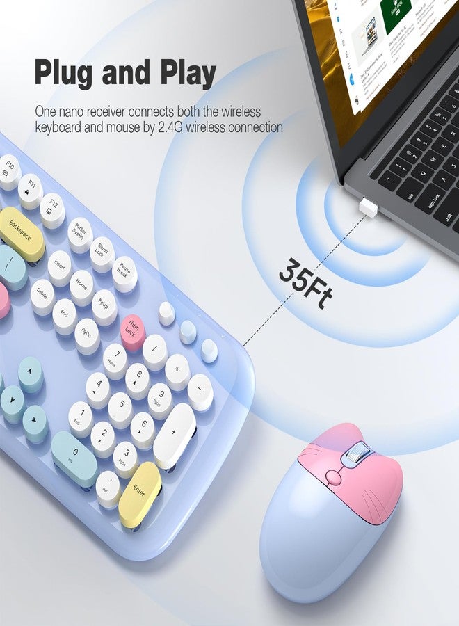 MOFII Wireless Keyboard and Mouse Combo, 2.4G Retro Typewriter Wireless Keyboard with Number Pad and Cute Ambidextrous Wireless Mouse for Computer Laptop - Image 2