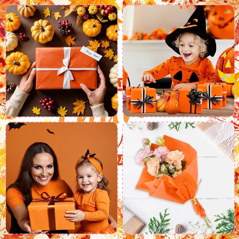 PLULON 60 Sheets Orange Tissue Paper for Gift Bags Halloween Thanksgiving Day, Gift Wrap Tissue Paper Sheets for Packaging Birthday Gift Wrapping Birthday Wedding Holiday Flower - Image 3