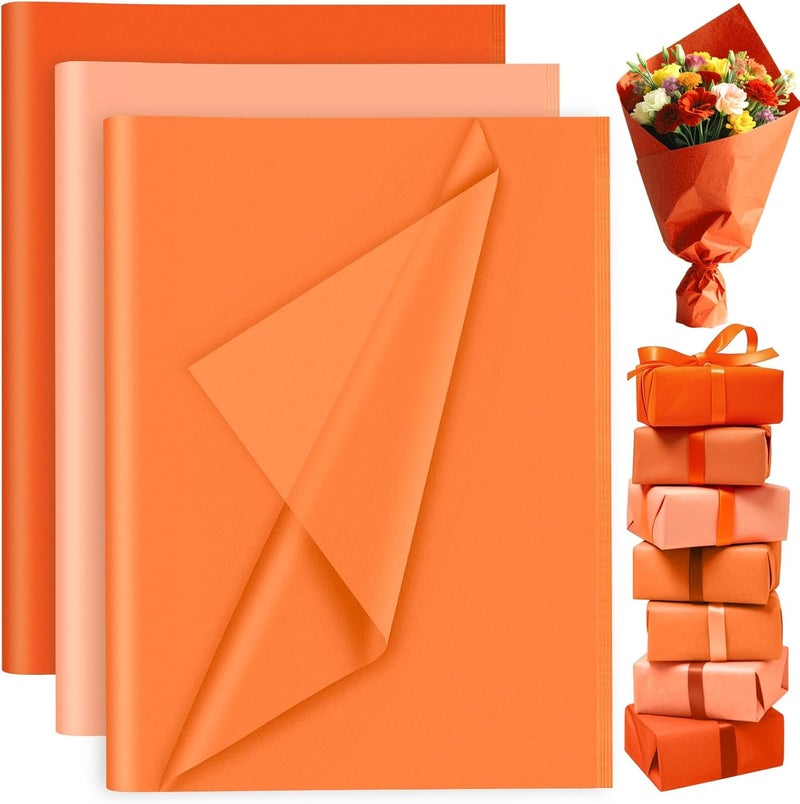PLULON 60 Sheets Orange Tissue Paper for Gift Bags Halloween Thanksgiving Day, Gift Wrap Tissue Paper Sheets for Packaging Birthday Gift Wrapping Birthday Wedding Holiday Flower - Image 1