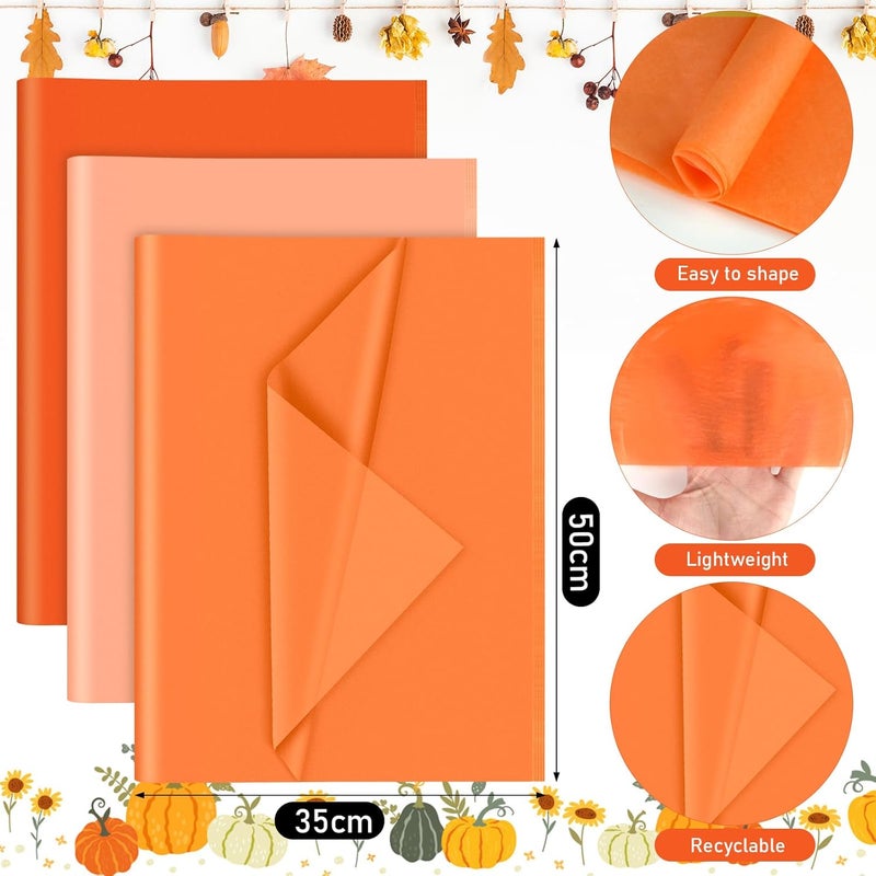 PLULON 60 Sheets Orange Tissue Paper for Gift Bags Halloween Thanksgiving Day, Gift Wrap Tissue Paper Sheets for Packaging Birthday Gift Wrapping Birthday Wedding Holiday Flower - Image 2