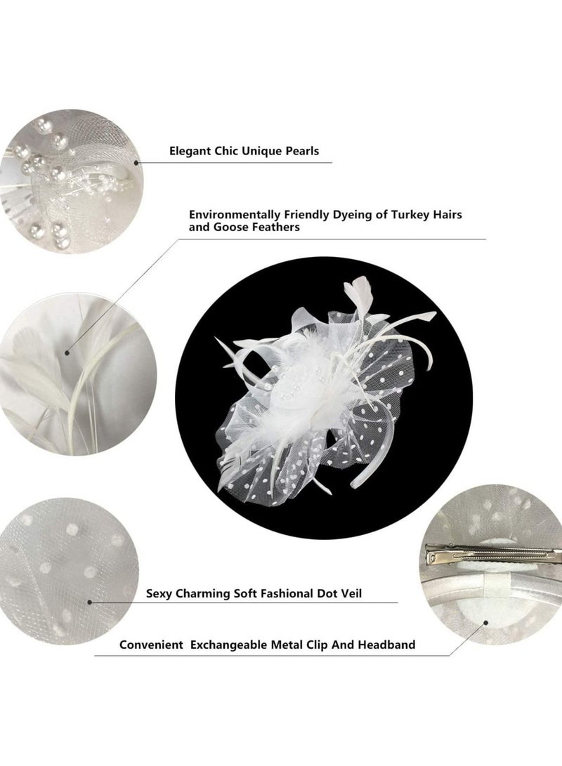 إسكدنيا Veil Headband with Hair Clip, Women Tea Party Hat Wedding Church, Feather Tiara Bridal Accessories Mesh Top Jockey Club Accessories, Women's Hats Prom - Image 4